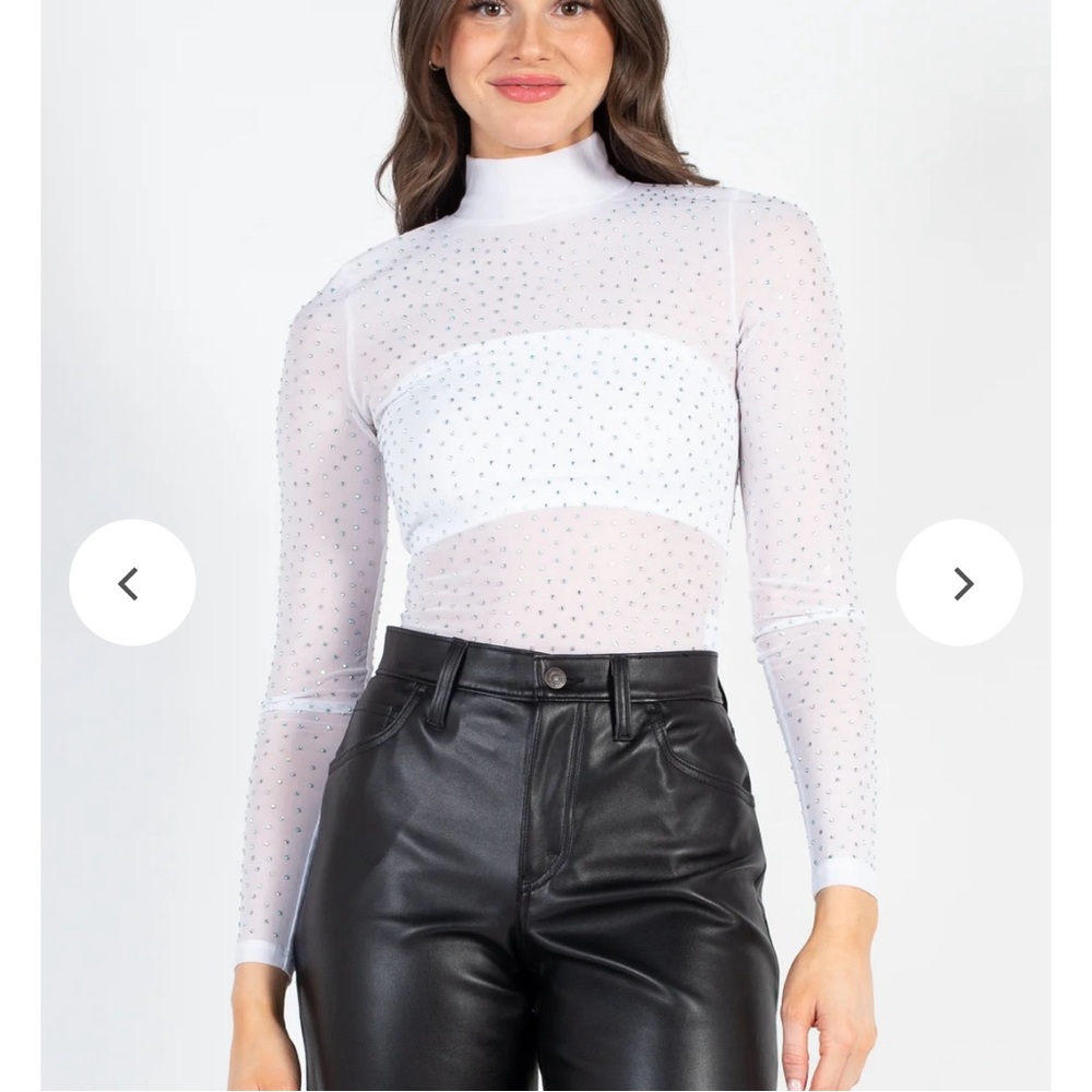 Honey: White sheer rhinestone bodysuit